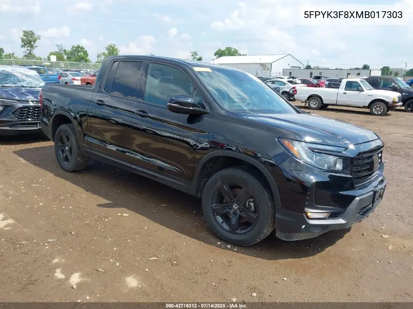 2021 Honda Ridgeline Black Edition VIN: 5FPYK3F8XMB017303 Lot: 42716312