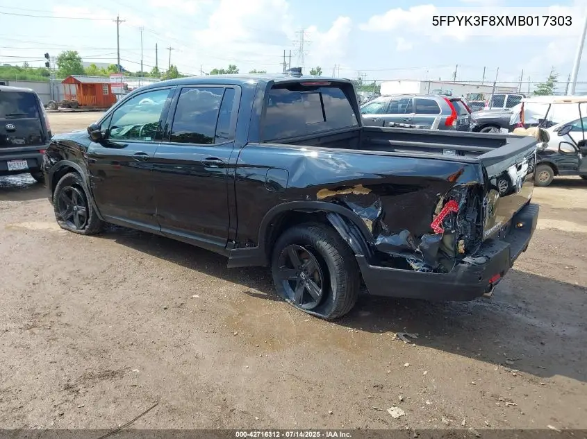 2021 Honda Ridgeline Black Edition VIN: 5FPYK3F8XMB017303 Lot: 42716312