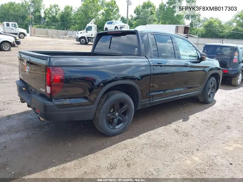 2021 Honda Ridgeline Black Edition VIN: 5FPYK3F8XMB017303 Lot: 42716312