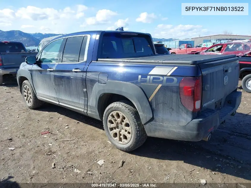 2022 Honda Ridgeline Rtl-E VIN: 5FPYK3F71NB013522 Lot: 41670347