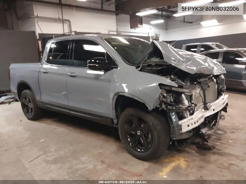 2022 Honda Ridgeline Black Edition VIN: 5FPYK3F80NB032006 Lot: 42221316