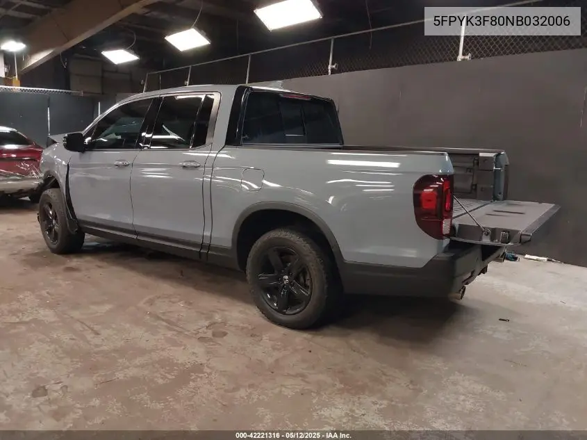 2022 Honda Ridgeline Black Edition VIN: 5FPYK3F80NB032006 Lot: 42221316