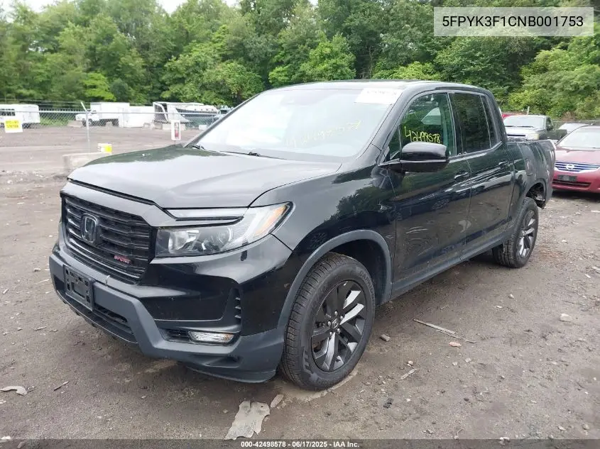 2022 Honda Ridgeline Sport VIN: 5FPYK3F1CNB001753 Lot: 42498578