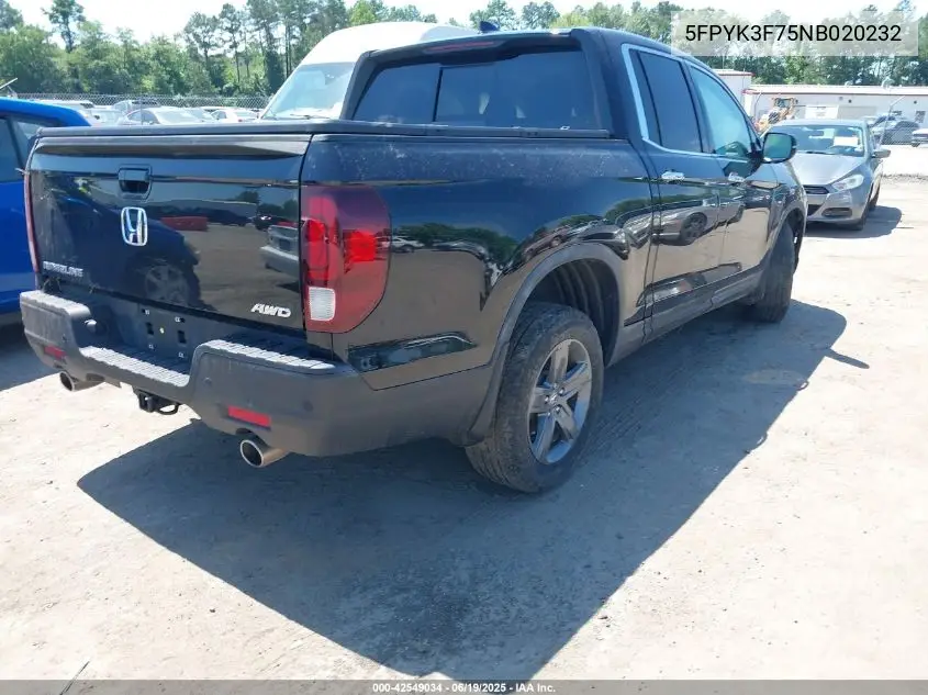 2022 Honda Ridgeline Rtl-E VIN: 5FPYK3F75NB020232 Lot: 42549034