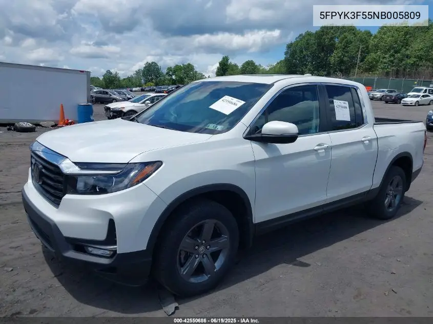 2022 Honda Ridgeline Rtl VIN: 5FPYK3F55NB005809 Lot: 42550686