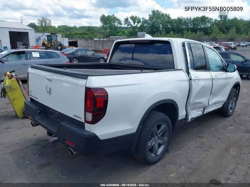 2022 Honda Ridgeline Rtl VIN: 5FPYK3F55NB005809 Lot: 42550686