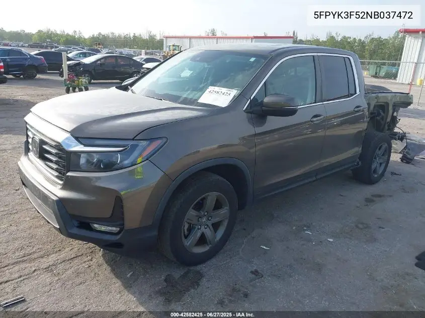 2022 Honda Ridgeline Rtl VIN: 5FPYK3F52NB037472 Lot: 42582425