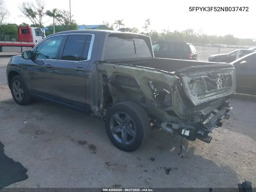2022 Honda Ridgeline Rtl VIN: 5FPYK3F52NB037472 Lot: 42582425