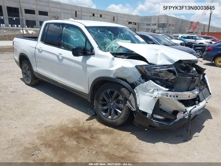 2022 Honda Ridgeline Sport VIN: 5FPYK3F13NB003845 Lot: 42614544