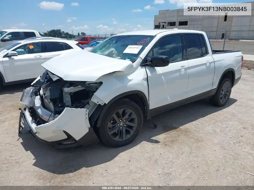 2022 Honda Ridgeline Sport VIN: 5FPYK3F13NB003845 Lot: 42614544