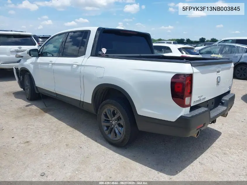 2022 Honda Ridgeline Sport VIN: 5FPYK3F13NB003845 Lot: 42614544