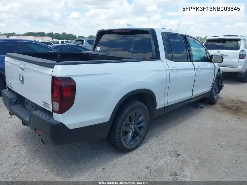 2022 Honda Ridgeline Sport VIN: 5FPYK3F13NB003845 Lot: 42614544