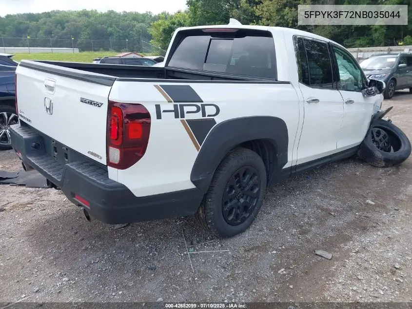 2022 Honda Ridgeline Rtl-E VIN: 5FPYK3F72NB035044 Lot: 42682099