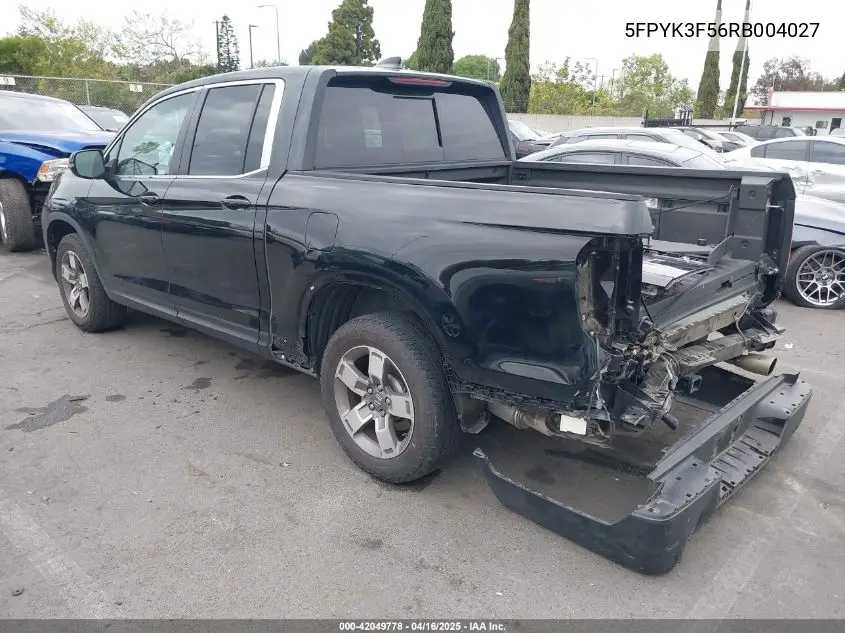 2024 Honda Ridgeline Rtl VIN: 5FPYK3F56RB004027 Lot: 42049778