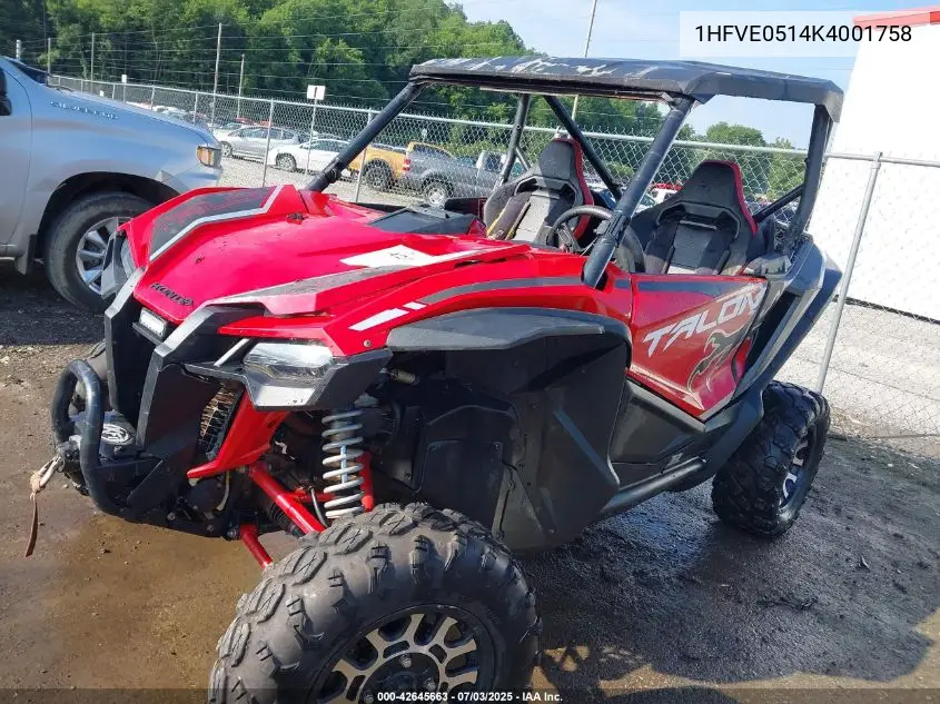2019 Honda Sxs1000 S2X VIN: 1HFVE0514K4001758 Lot: 42645663