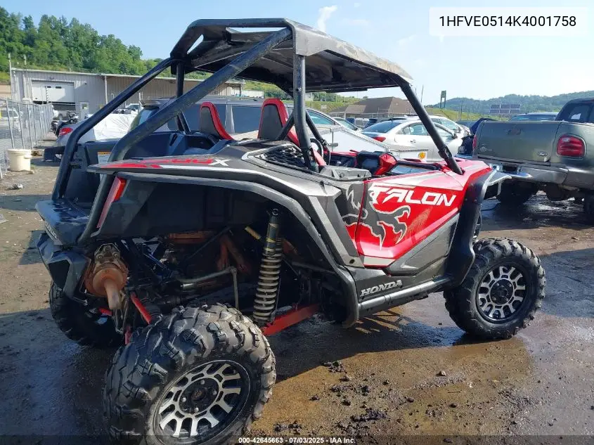 2019 Honda Sxs1000 S2X VIN: 1HFVE0514K4001758 Lot: 42645663