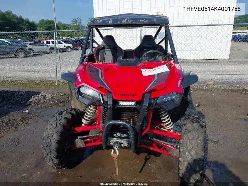 2019 Honda Sxs1000 S2X VIN: 1HFVE0514K4001758 Lot: 42645663
