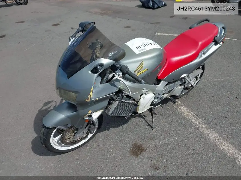 2000 Honda Vfr800 F1 VIN: JH2RC4613YM200243 Lot: 42430549