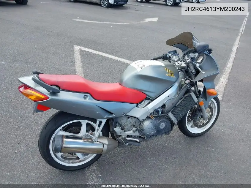 2000 Honda Vfr800 F1 VIN: JH2RC4613YM200243 Lot: 42430549