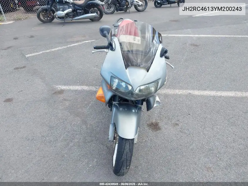 2000 Honda Vfr800 F1 VIN: JH2RC4613YM200243 Lot: 42430549