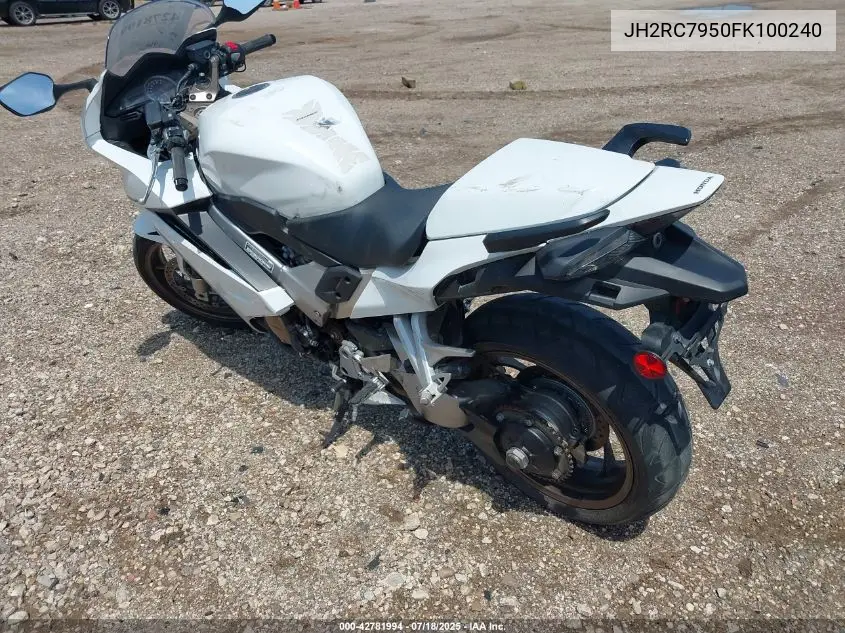 2015 Honda Vfr800 F VIN: JH2RC7950FK100240 Lot: 42781994