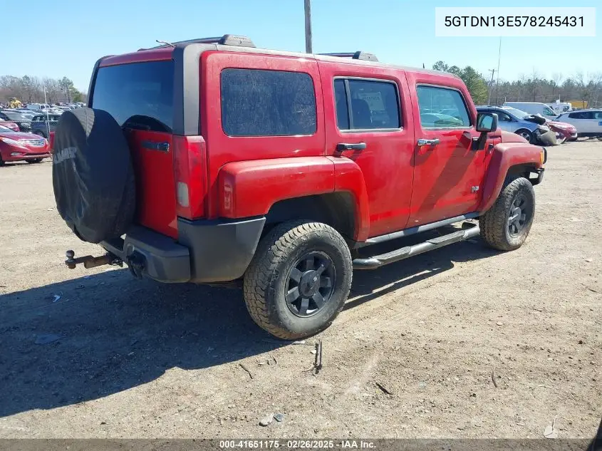 2007 Hummer H3 Suv VIN: 5GTDN13E578245431 Lot: 41651175