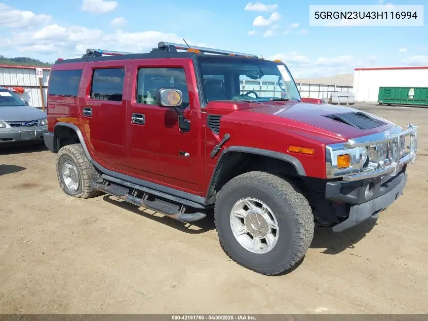 2003 Hummer H2 VIN: 5GRGN23U43H116994 Lot: 42161760