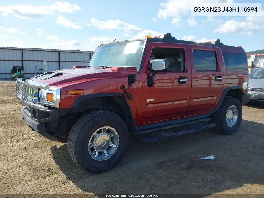 2003 Hummer H2 VIN: 5GRGN23U43H116994 Lot: 42161760