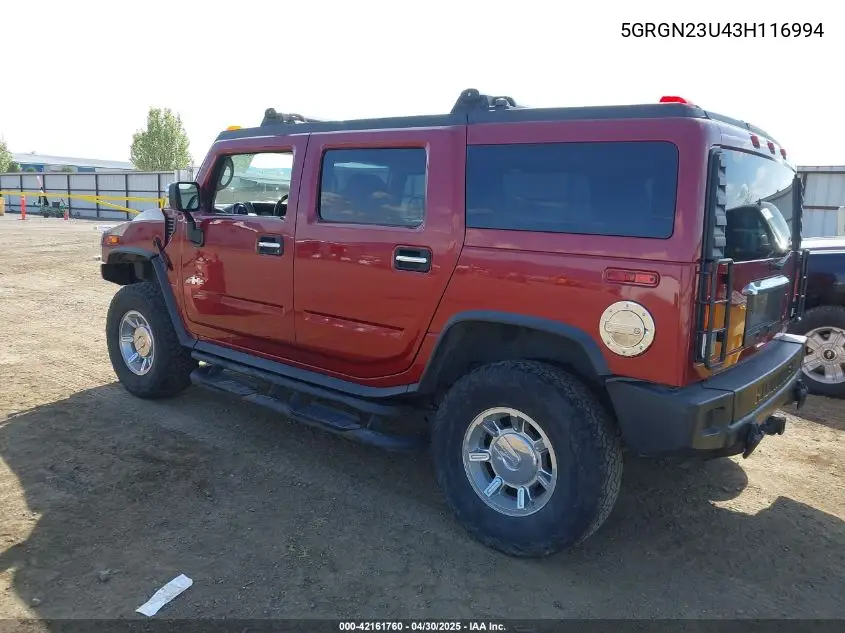 2003 Hummer H2 VIN: 5GRGN23U43H116994 Lot: 42161760
