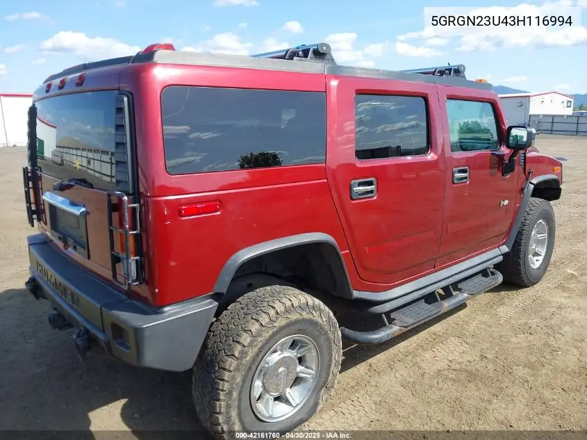 2003 Hummer H2 VIN: 5GRGN23U43H116994 Lot: 42161760