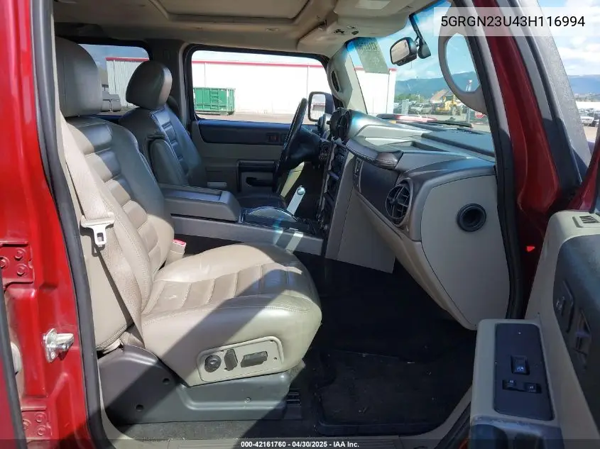 2003 Hummer H2 VIN: 5GRGN23U43H116994 Lot: 42161760
