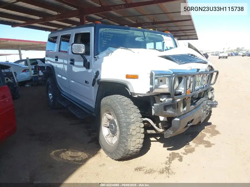 2003 Hummer H2 VIN: 5GRGN23U33H115738 Lot: 42234560