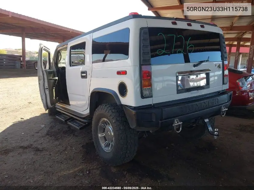 2003 Hummer H2 VIN: 5GRGN23U33H115738 Lot: 42234560