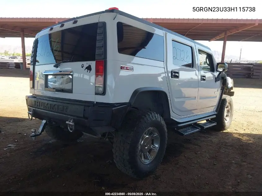2003 Hummer H2 VIN: 5GRGN23U33H115738 Lot: 42234560