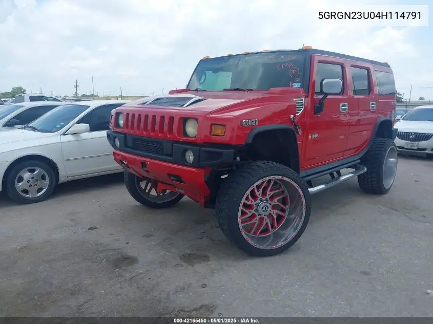 2004 Hummer H2 VIN: 5GRGN23U04H114791 Lot: 42165450