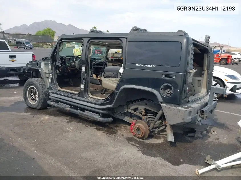 2004 Hummer H2 VIN: 5GRGN23U34H112193 Lot: 42587435