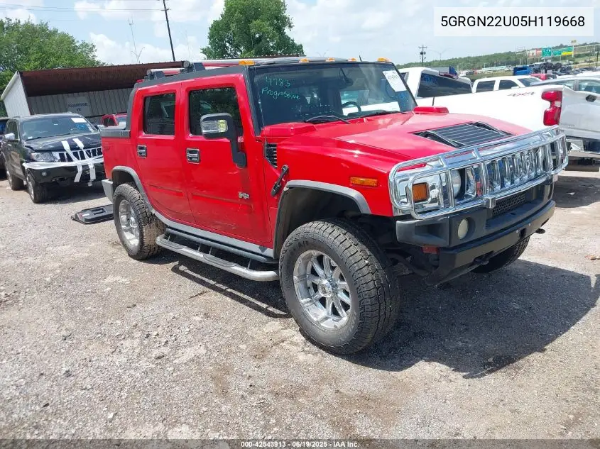 2005 Hummer H2 Sut VIN: 5GRGN22U05H119668 Lot: 42543913