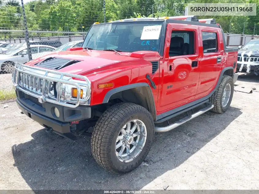 2005 Hummer H2 Sut VIN: 5GRGN22U05H119668 Lot: 42543913