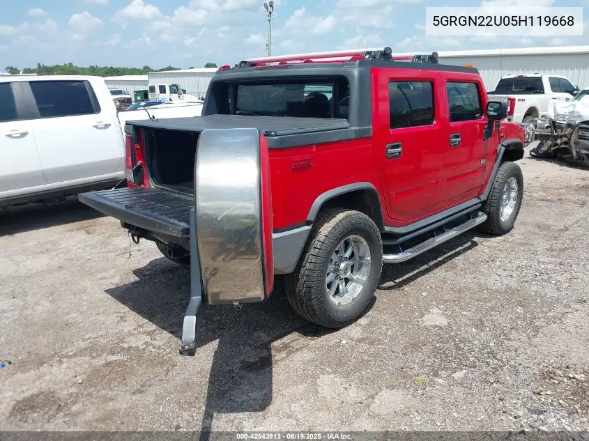 2005 Hummer H2 Sut VIN: 5GRGN22U05H119668 Lot: 42543913