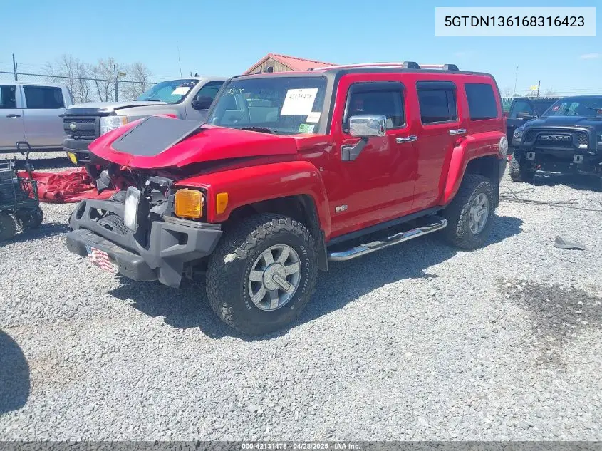 2006 Hummer H3 Suv VIN: 5GTDN136168316423 Lot: 42131478
