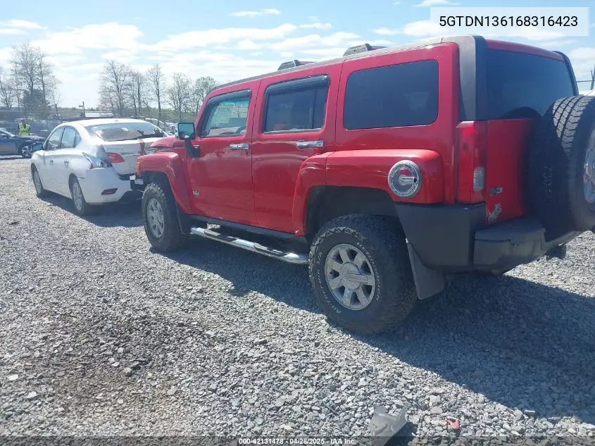 2006 Hummer H3 Suv VIN: 5GTDN136168316423 Lot: 42131478