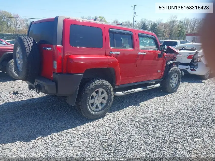 2006 Hummer H3 Suv VIN: 5GTDN136168316423 Lot: 42131478