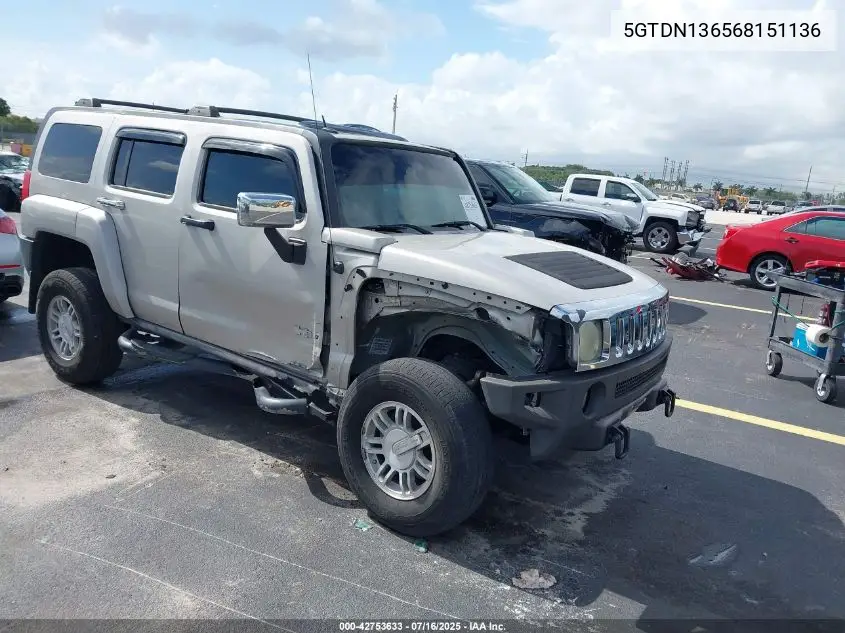 2006 Hummer H3 Suv VIN: 5GTDN136568151136 Lot: 42753633