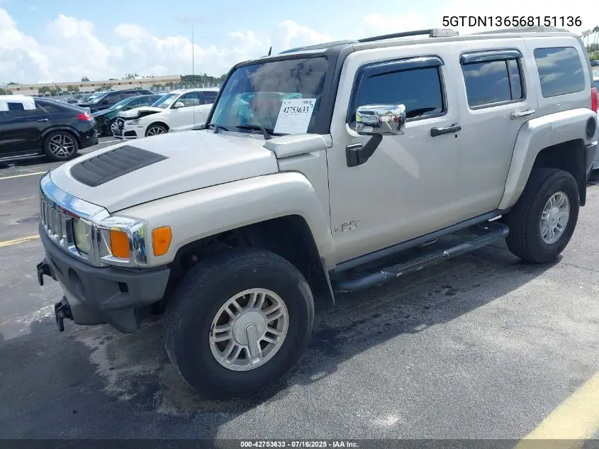 2006 Hummer H3 Suv VIN: 5GTDN136568151136 Lot: 42753633