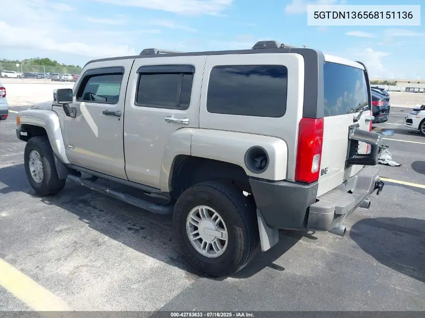 2006 Hummer H3 Suv VIN: 5GTDN136568151136 Lot: 42753633