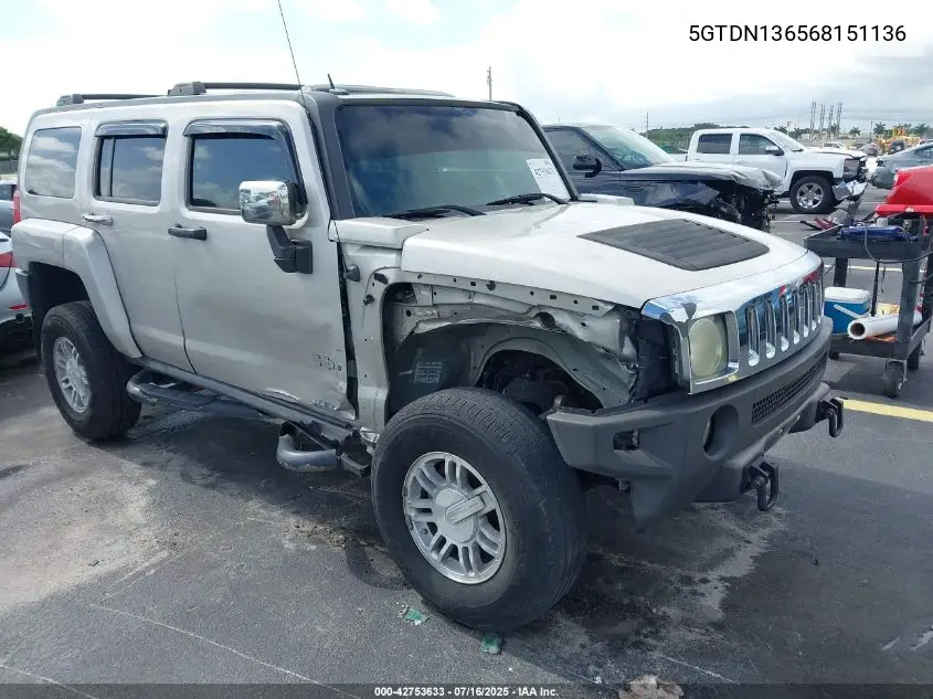 2006 Hummer H3 Suv VIN: 5GTDN136568151136 Lot: 42753633
