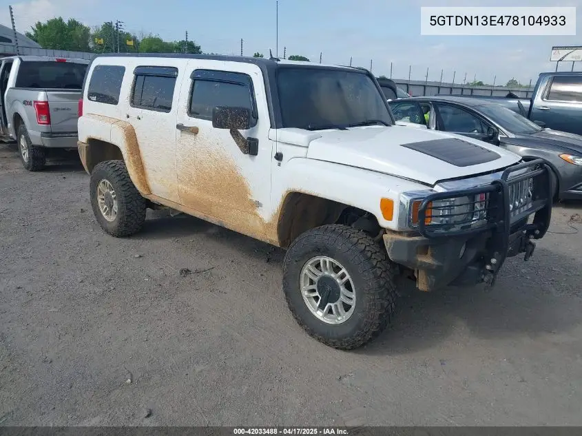 2007 Hummer H3 Suv VIN: 5GTDN13E478104933 Lot: 42033488