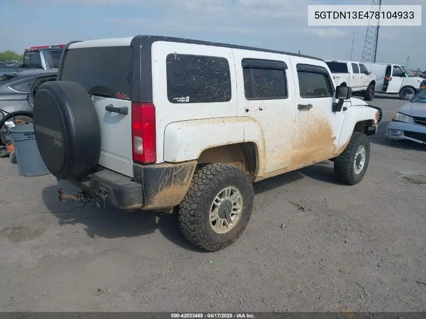 2007 Hummer H3 Suv VIN: 5GTDN13E478104933 Lot: 42033488