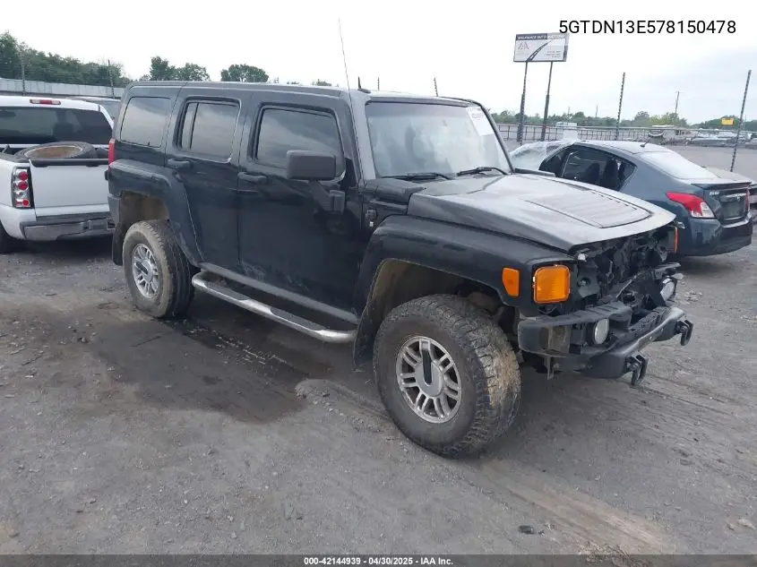 2007 Hummer H3 Suv VIN: 5GTDN13E578150478 Lot: 42144939