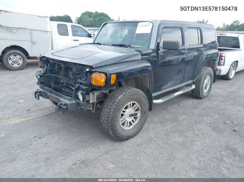 2007 Hummer H3 Suv VIN: 5GTDN13E578150478 Lot: 42144939